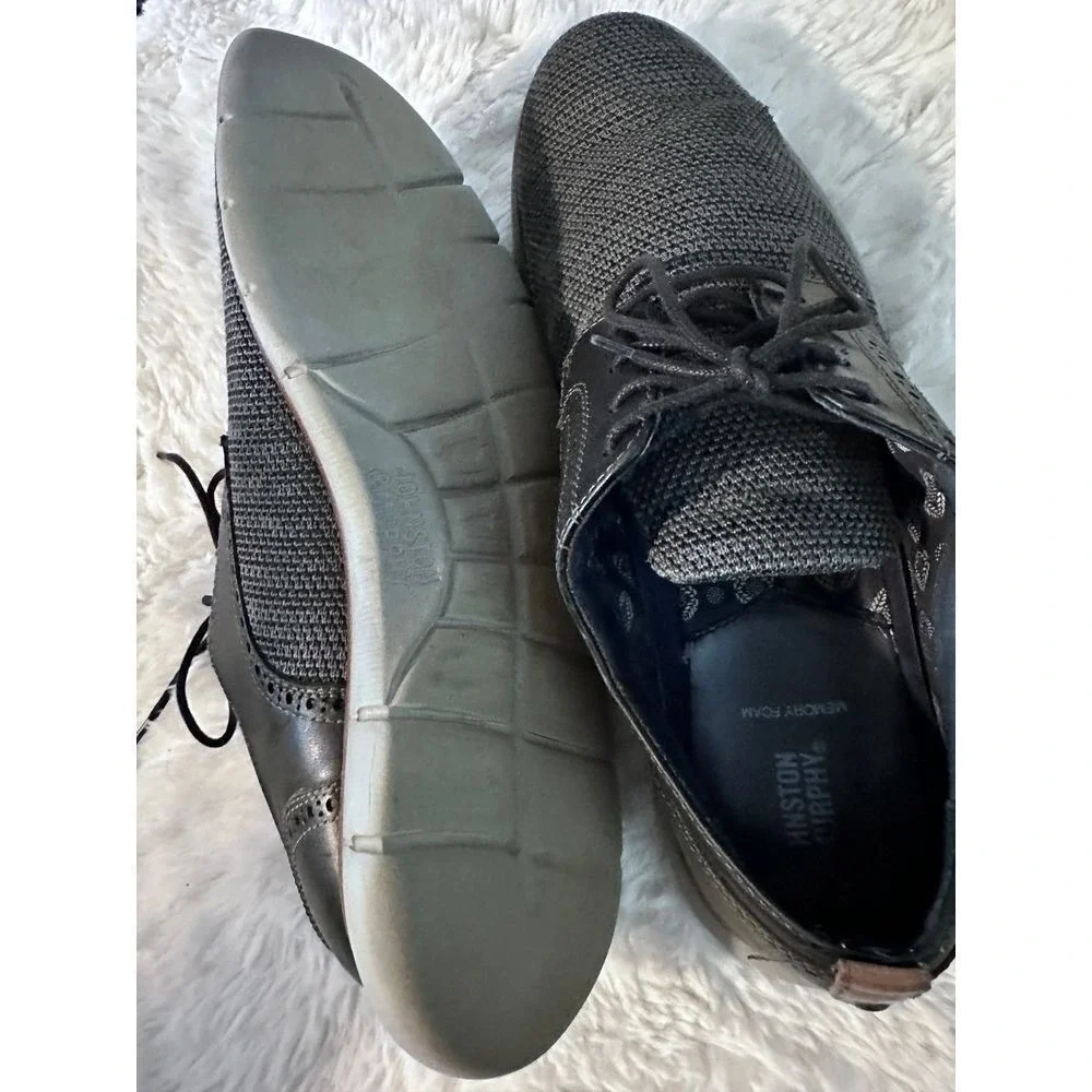 Johnston & Murphy Prentiss Knit Leather Wingtip Oxford Grey Black 59-2991 11M